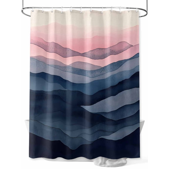 Abstract Mountain Shower Curtain Set ,Waterproof Fabric Shower Curtains Watercolor Navy Pink Texture Nature Shower Curtains for Bathroom,Bathroom Decor 72"x72"