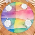 thumbnail image 2 of Colorful Watercolor Stripe Pattern Round Fitted Tablecloth with Elastic Edge,Dining Table Cover Waterproof,Outdoor Round Tablecloth for Camping,Dining,Indoor and Outdoor, 2 of 7