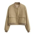 thumbnail image 5 of GEWSEY Women's Spring Varsity Bomber Jackets Long Sleeve Cropped Button Down Casual Coat with Pockets Outwear (Khaki, L), 5 of 5