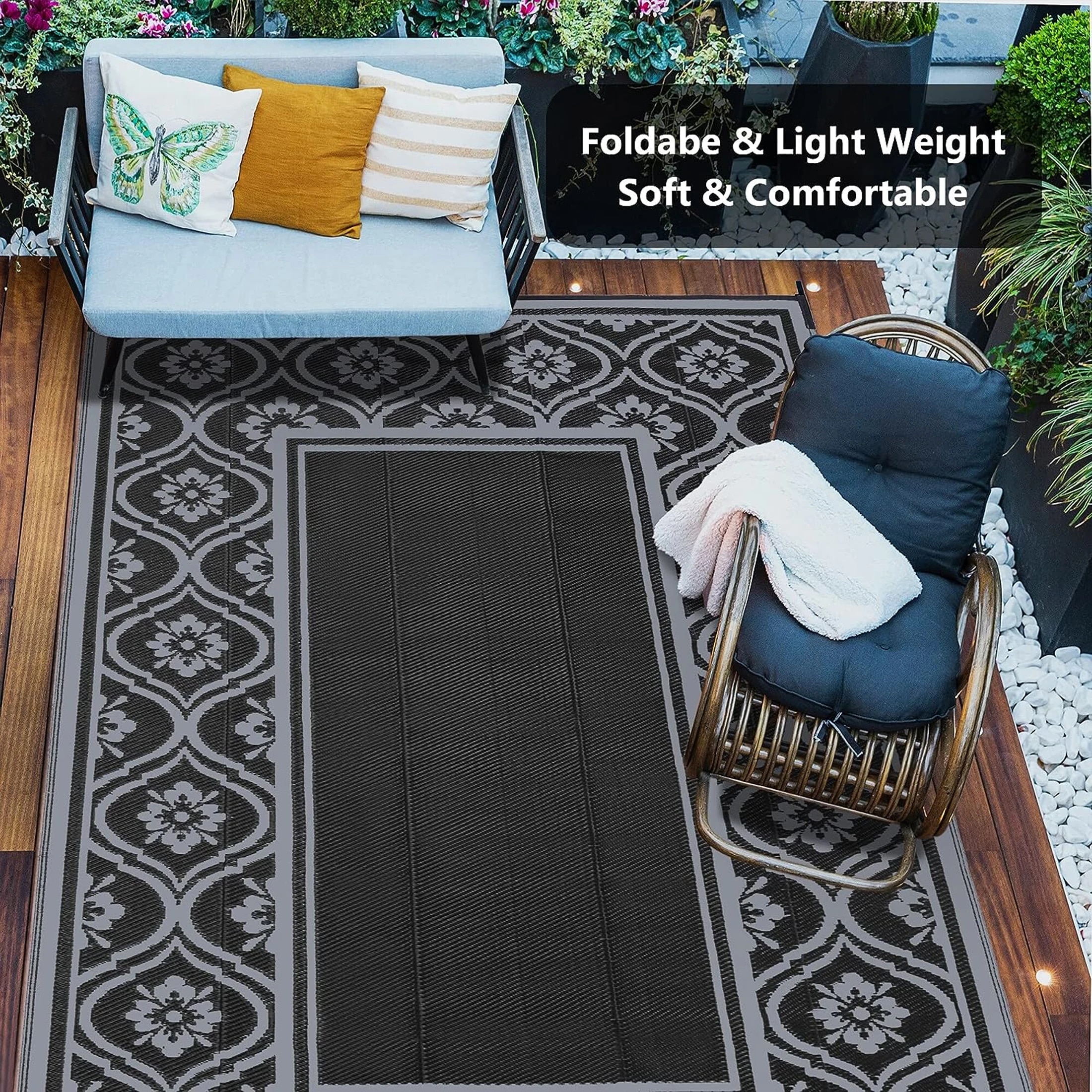 Hugear Waterproof Outdoor Rug 6x9 Ft Gray photo 4