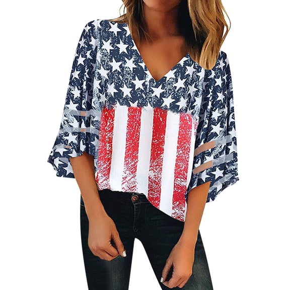Bainana 250th Anniversary USA Shirts For Women American Flag Print Short Sleeve V Neck T-Shirt Ladies 4th Of July 250 Years Birthday Patriotic Tops Red Size Xxl