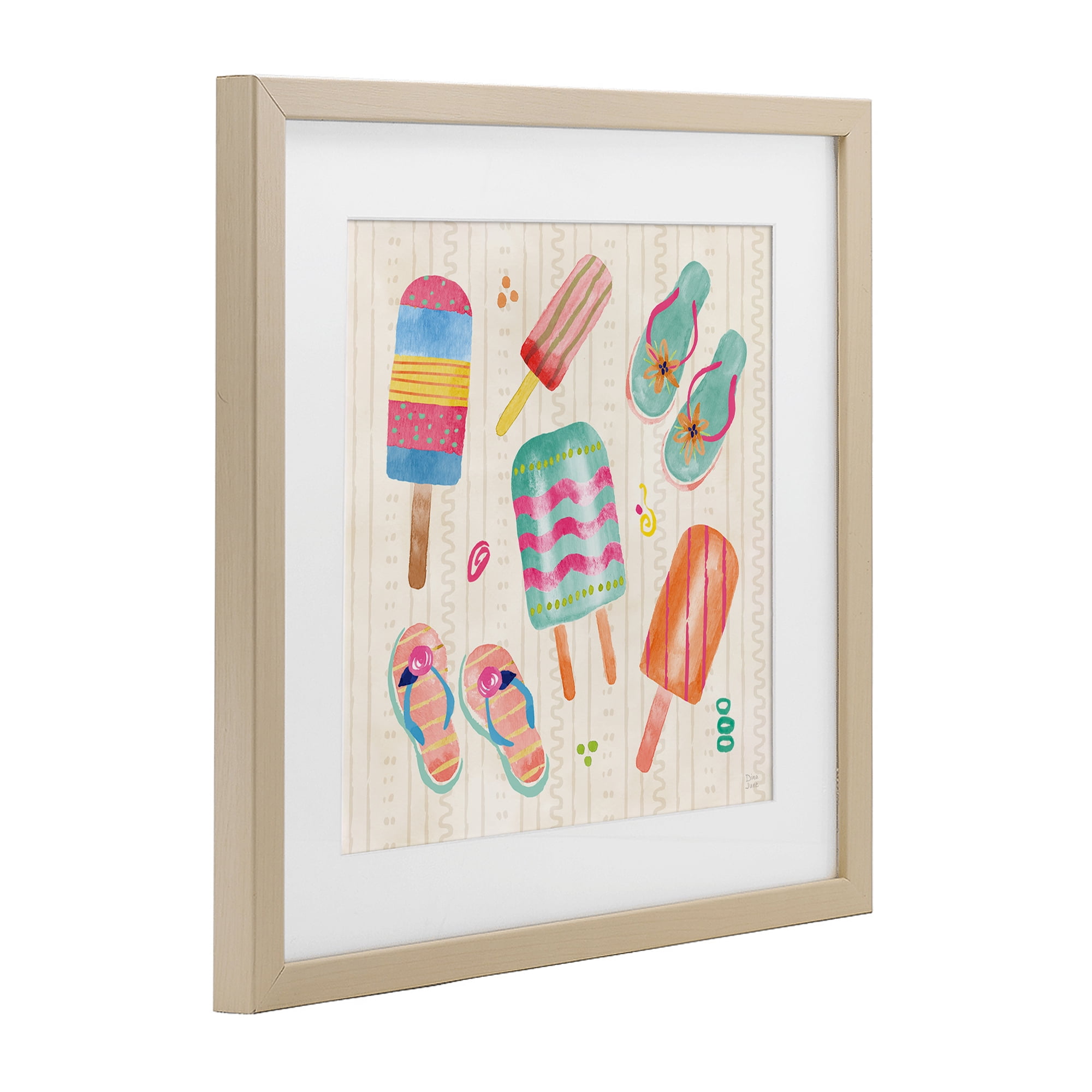 Stupell Industries Summer Popsicles & Sandals Birch Framed Print Under Glass, design by Dina June