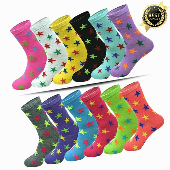 For Womens 3-12 Pairs Casual Fashion Classic Cotton Stars Crew Socks Size 9-11