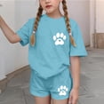thumbnail image 4 of Kilaqueen Teen Girl Cute Paw Print Summer 2 Piece Outfits Loose Crewneck Short Sleeve T-Shirt Matching Shorts Sets, 4 of 8