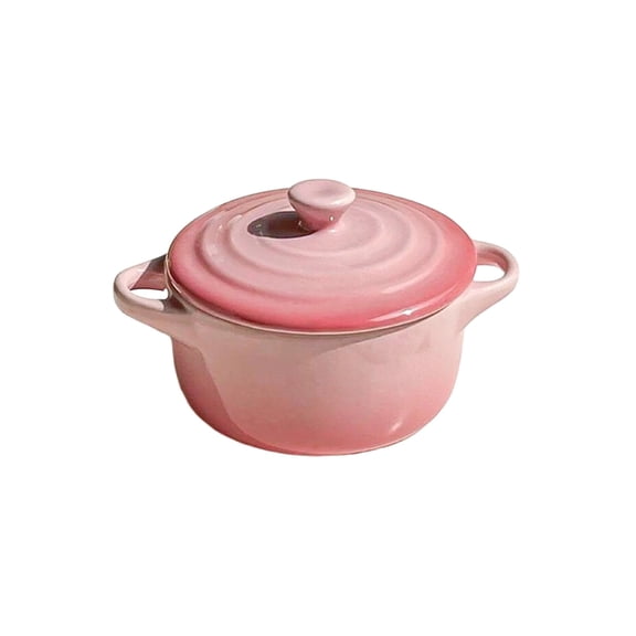 French Style Covered Ceramic Soup Bowl with Double Handles, Oven Safe Small Casserole for Onion Soup Stew Oatmeal Pasta Small