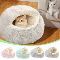 Cat Bed Round Fluffy Hooded Cats Bed Cave, Non-Slip Bottom and Machine Washable,Removable Washable Round Beds for Small Medium Pet, 15.74 Inch