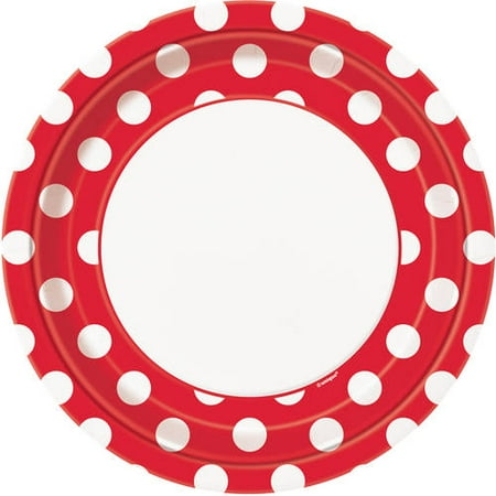 9" Polka Dot Paper Dinner Plates, Red, 8ct