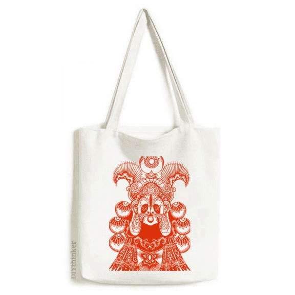 Beijing Opera Head Red,Paper-cut, Tote Canvas Bag Shopping Satchel Casual Handbag