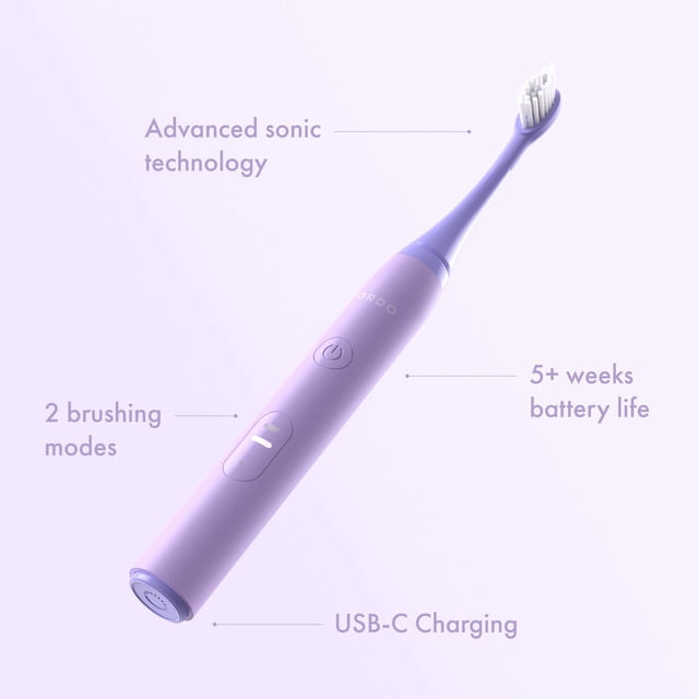 Ordo Sonic Lite | Sonic Toothbrush with 35,000 Pulses/Min | Electric Toothbrush for Adults | Dual Modes | 5+ Weeks Battery | Smart Timer | Waterproof | USB-C Lavender
