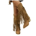 thumbnail image 4 of Juosiy Retro Fringe Cowboy Boots for Women Wide Calf Chunky Heel Studded Tassal Cowgirl Knee High Booties, 4 of 8