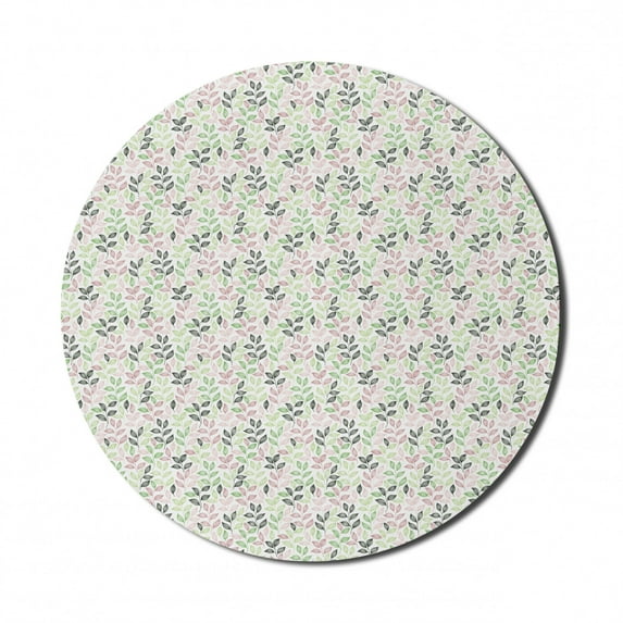 Botanical Mouse Pad for Computers, Hand Sketched Herbal Tea Plant Leaf Twigs in Modern Soft Pastel Shades, Round Non-Slip Thick Rubber Modern Mousepad, 8" Round, White and Multicolor, by Ambesonne