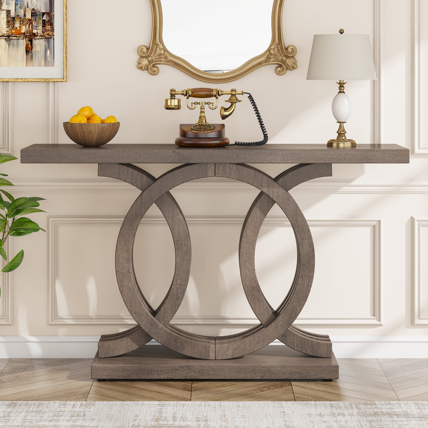 Tribesigns 55 inches Console Table, Farmhouse Entryway Table Hallway Table with Geometric Base, Brown
