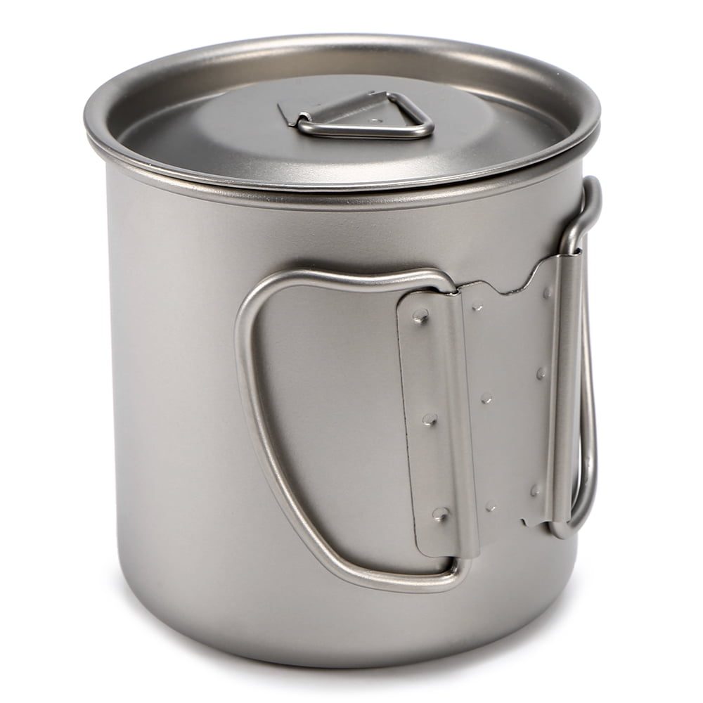 BV 420 ml Titanium ultra-light Camping Mug with lid and Folding Handles 