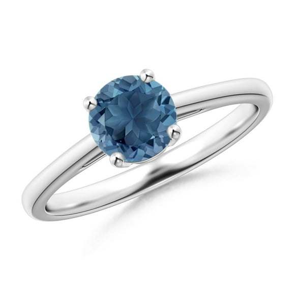ANGARA Natural Classic Prong-Set Round London Blue Topaz Solitaire Ring in 925 Sterling Silver for Women (Size-6mm) | November Birthstone Jewelry for Women | London Blue Topaz Ring (Ring Size - 7.5)