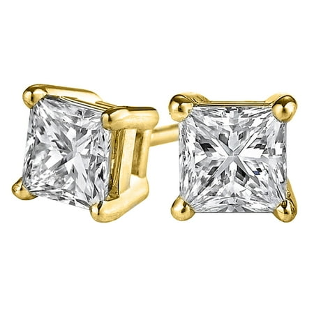 Jewelry Princess Cut Diamond Stud Earrings In 14k Yellow Gold