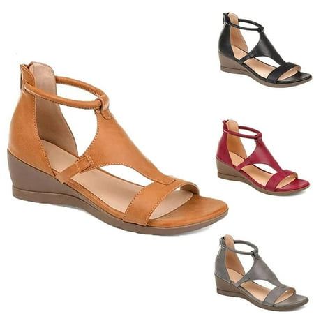 

Birdfly Summer Sandals Women Wedge New Plus Size Zipper Round-Toe Wedge Sandals