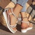 thumbnail image 4 of Pandaie Women's Summer Dressy Platform Sandals Open Toe Low Wedge Heels Espadrille 2.36 Inch Bohemia Beach Vacation Shoes Beige 6.5, 4 of 8