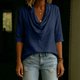 thumbnail image 5 of Neewe Women's 3/4 Sleeve Shirts Classic Solid Color Clow Neck Casual Work Tops Blouses Daily Outfits, 5 of 6