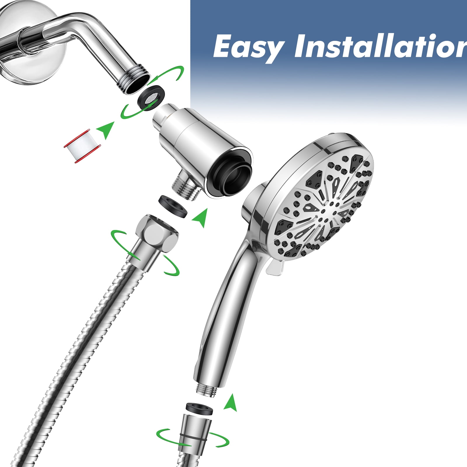 DukLik Magnetic Filtered Shower Head with Handheld 10 Spray Modes Detachable High Pressure Shower Head with 59 inch Hose(Model: 16992)