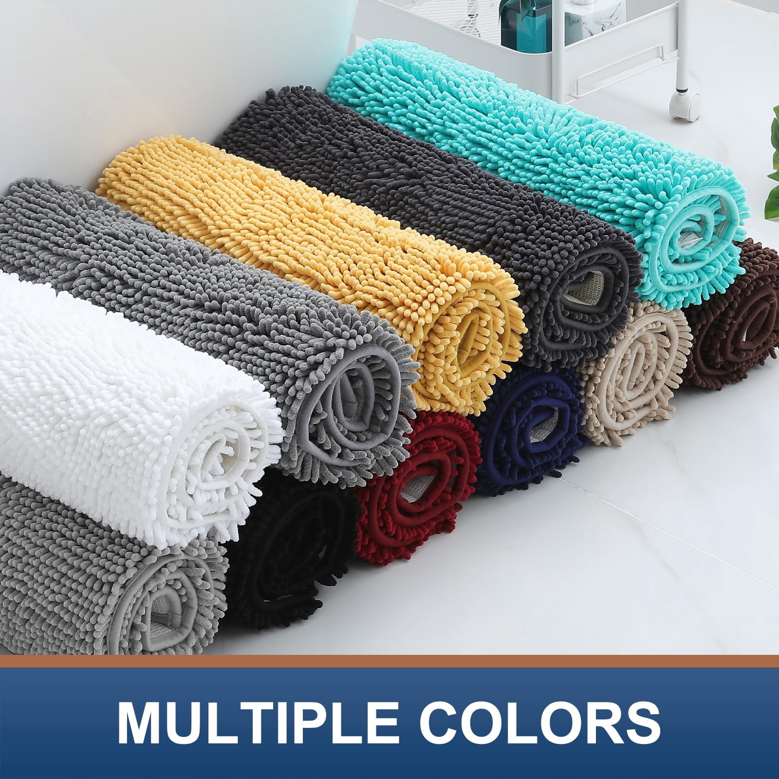 Smiry Bathroom Rugs 2 Piece Set, Soft Absorbent Chenille Bath Mat and U-Shaped Toilet Contour Rug, Non Slip Shaggy Bath Rug Set (30x20+24x20, Beige)