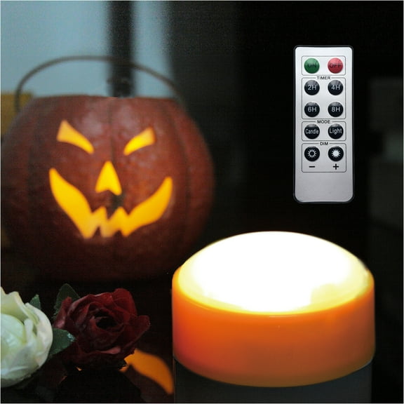 LED Pumpkin Lights with Remote and Timer, Battery Operated Bright Flickering Flameless Candles for Pumpkin Decor, Jack-O-Lantern Halloween Party Decorations,Orange Color
