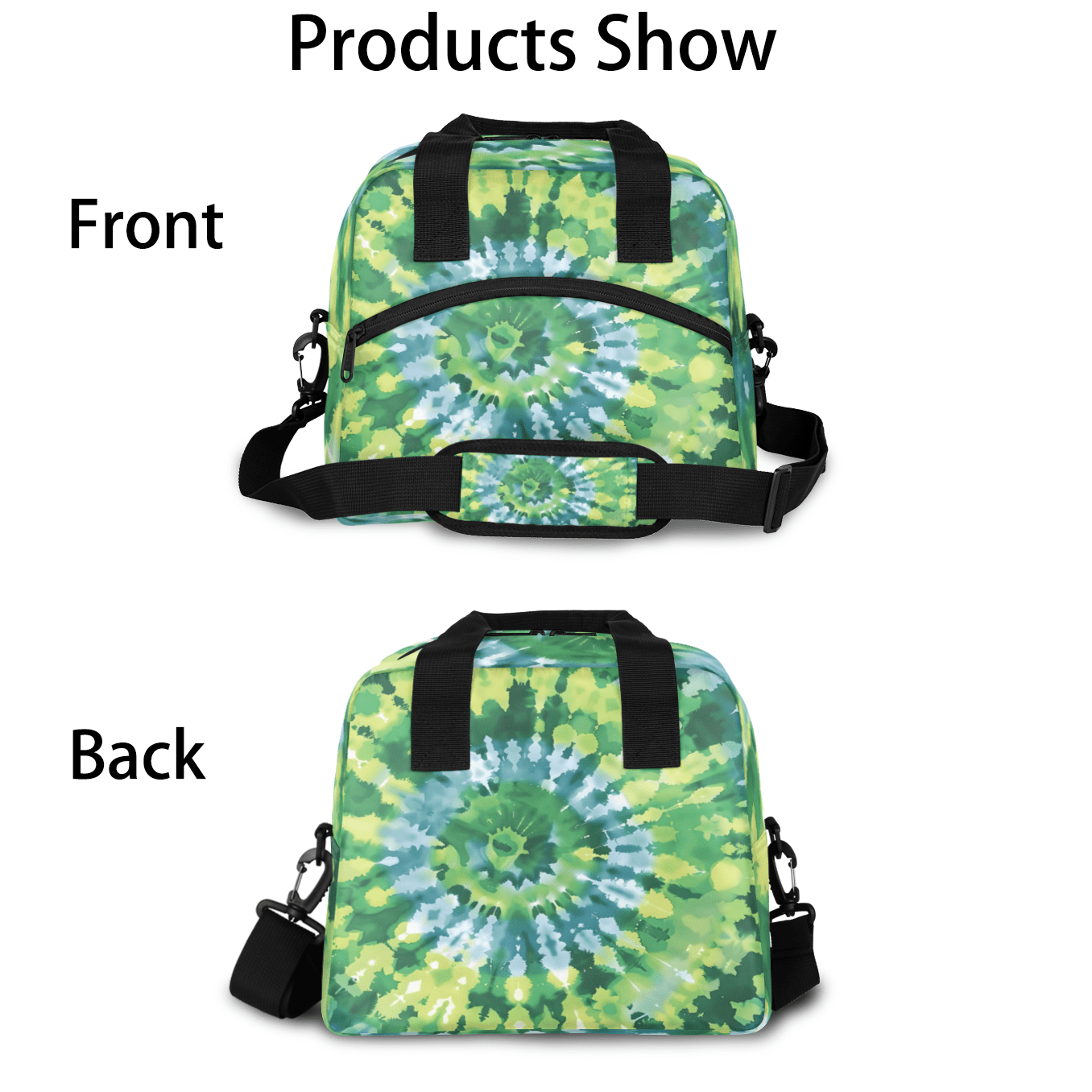 Herdesigns Tie Dye Green Insulated Lunch Bag for Women Men Adults Large Reusable Lunch Box Leakproof Portable Cooler Tote Bags with Adjustable Shoulder Strap