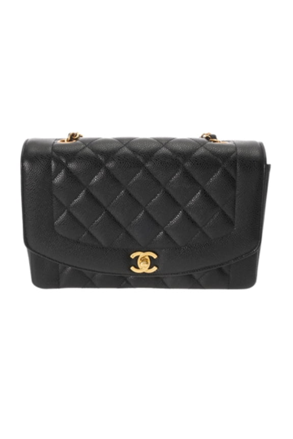 Pre-Owned CHANEL Matelasse Diana 25cm Chain Shoulder Black A01165 Women's Caviar Skin... (Good)