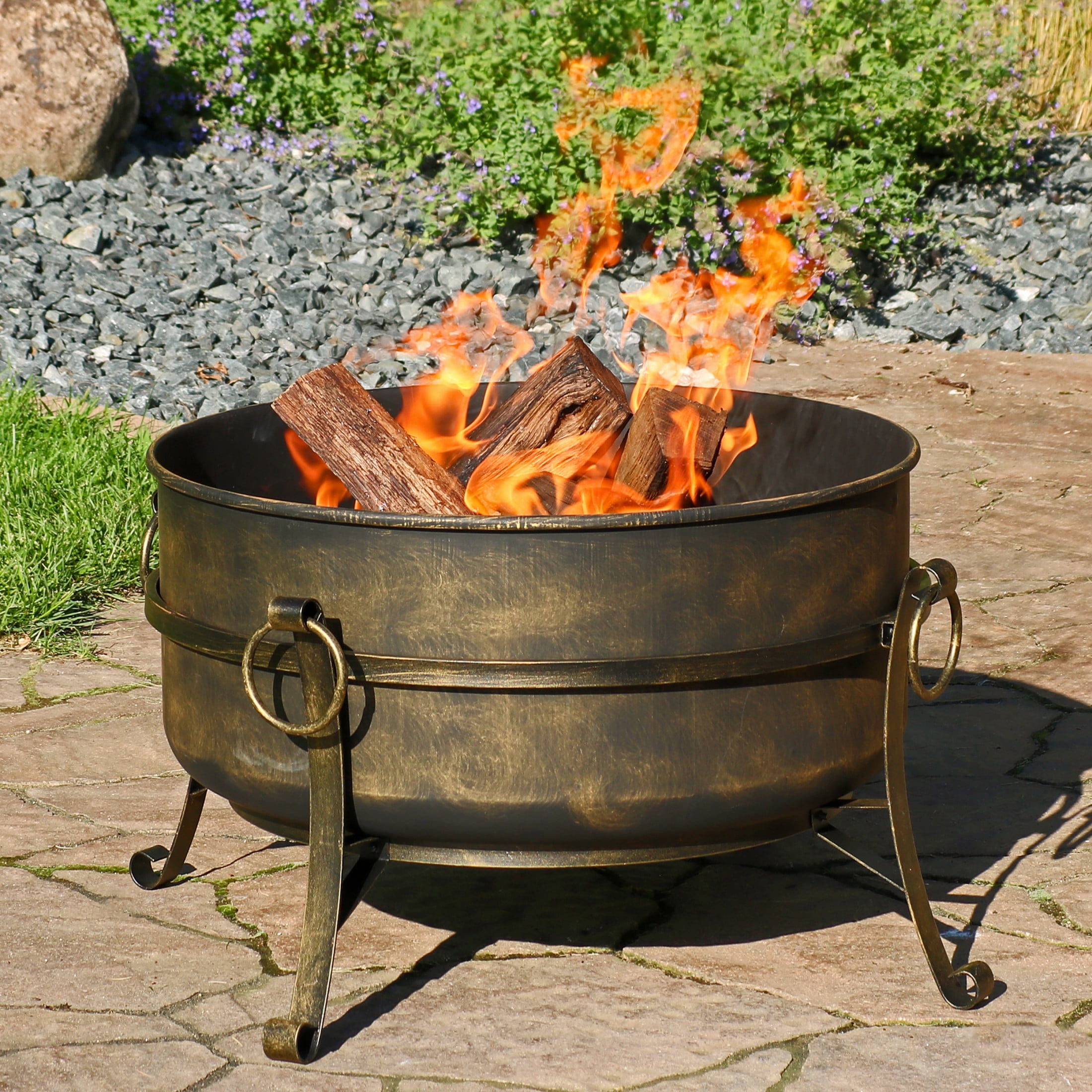 Sunnydaze 24" Round Wood-Burning Dark Bronze Finish Steel Cauldron Outdoor Fire Pit Bowl