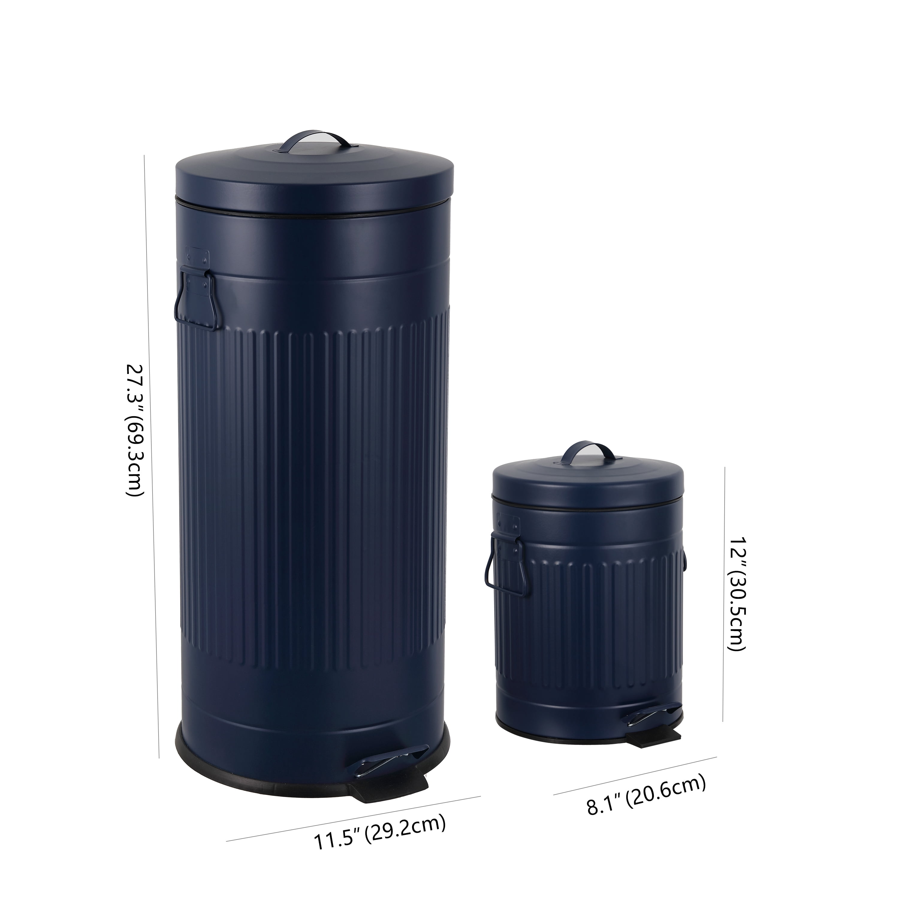 happimess Theo Retro 8-Gallon Step Trash Can with Soft-Close Lid and FREE Mini Trash Can, Denim Blue, HPM1018D