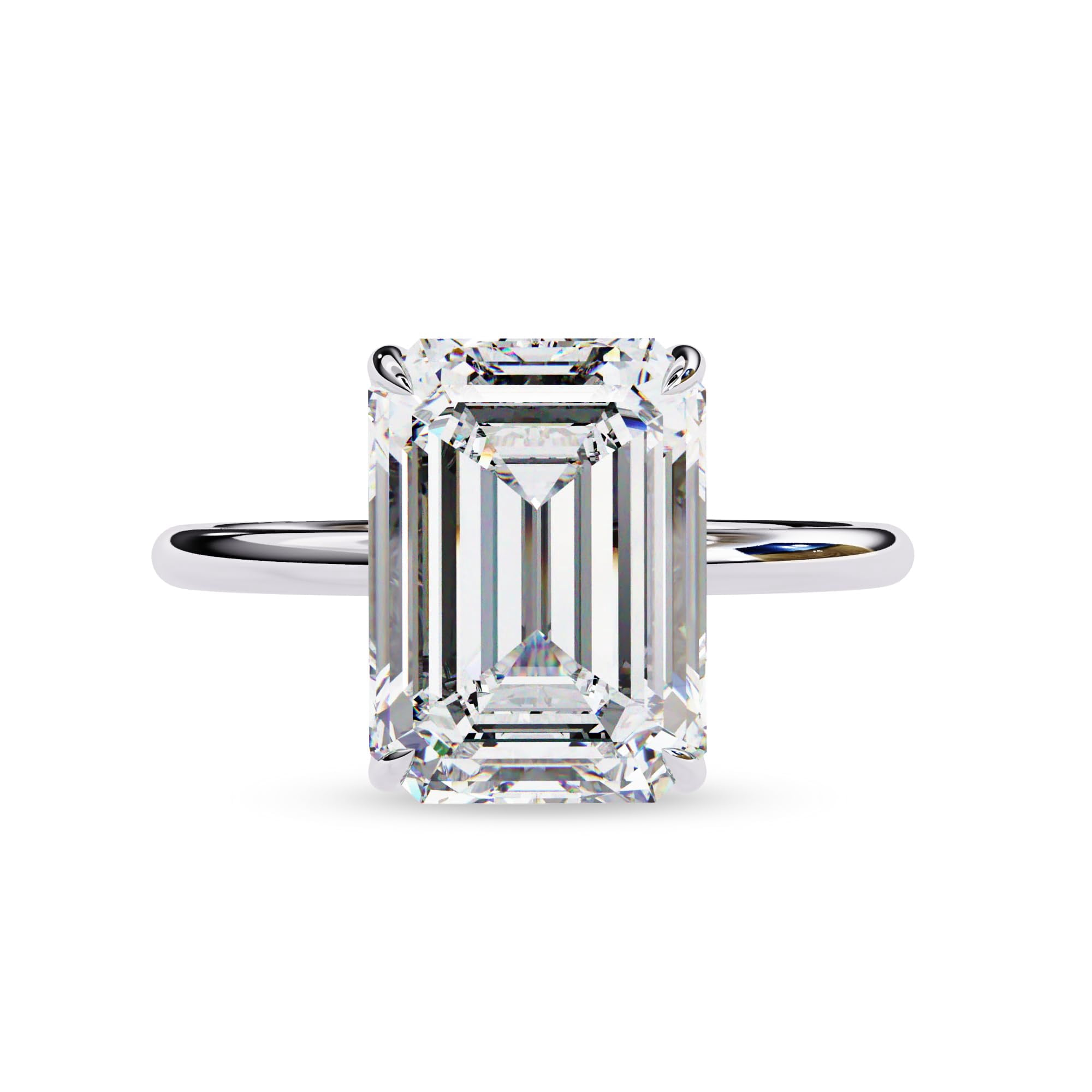 AFFY Solitaire Engagement Rings For Women, Center 9x7mm Emerald Cut Lab Created Moissanite Wedding Anniversary Ring in 10K Solid White Gold Size-5