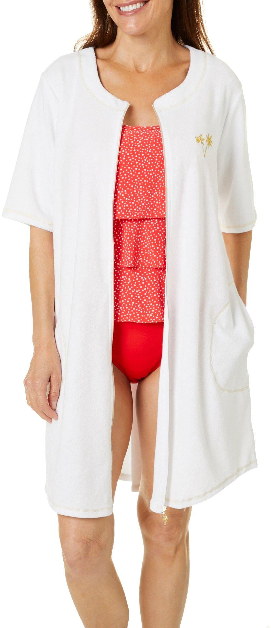 Paradise Bay Paradise Bay Womens Golden Palm French Terry Zip CoverUp