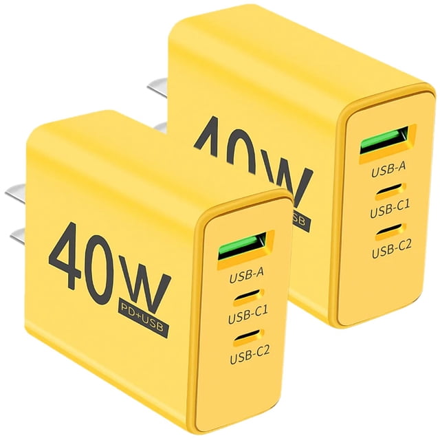 Cargador de Teléfono HotShot DashYellow 2 Pzas 3 Puertos USB 5V 2.4A Max 40W 100-240V 50-60Hz Amarillo
