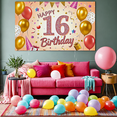 thumbnail image 5 of Sparkly Glittery 16th Birthday Banner Background with Balloons Stars and Gifts Party Supplies Photography Props for Birthday Party Celebrations Decorations Happy Birthday Event Backdrop, 5 of 8