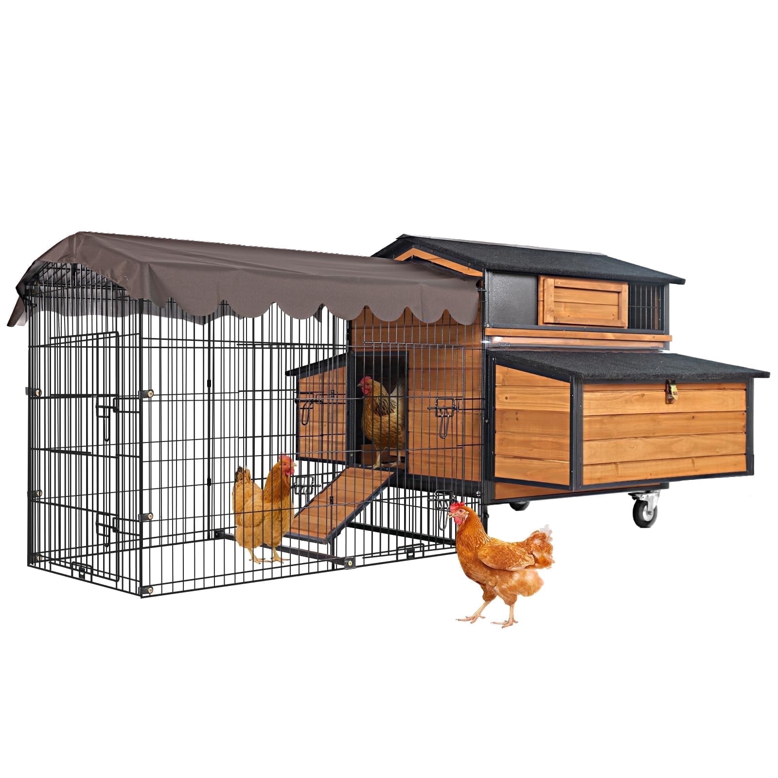 Aivituvin Mobile Chicken Coop on Wheels for 6–8 Chickens, Chicken Coop with Metal Run & 6 Nesting Boxes, All-Around Metal Frame Large Chicken Hen House, 76.7" L
