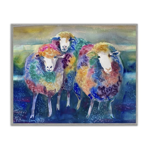 Stupell Industries Eclectic Fun Cute Bold Rainbow Farm Sheep Design Gray Framed Giclee Art, 14 x 11, by MB Cunningham