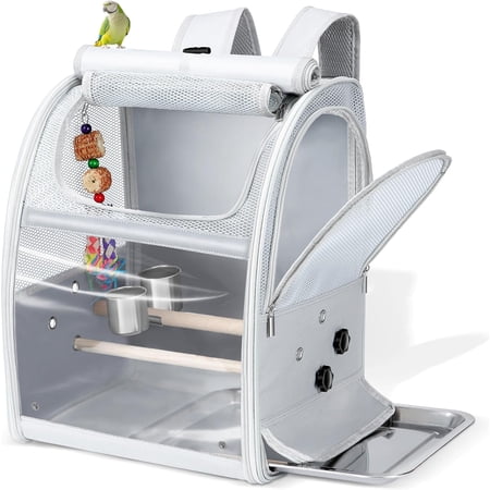 Bird Carrier Backpack with 2 Adjustable Perches Water-Repellent Parrot Travel Cage with Stainless Steel Tray Breathable Pet Carrier for Cockatiels Conures and Vet Visits