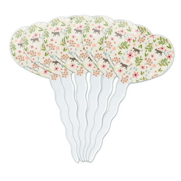 Cats and Flowers Heart Love Cupcake Picks Toppers Decoration Set of 6