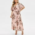 thumbnail image 6 of CHGBMOK Womens Plus Size Dresses Floral Printed V-Neck Short Sleeve Casual Dress Pink, 6 of 14