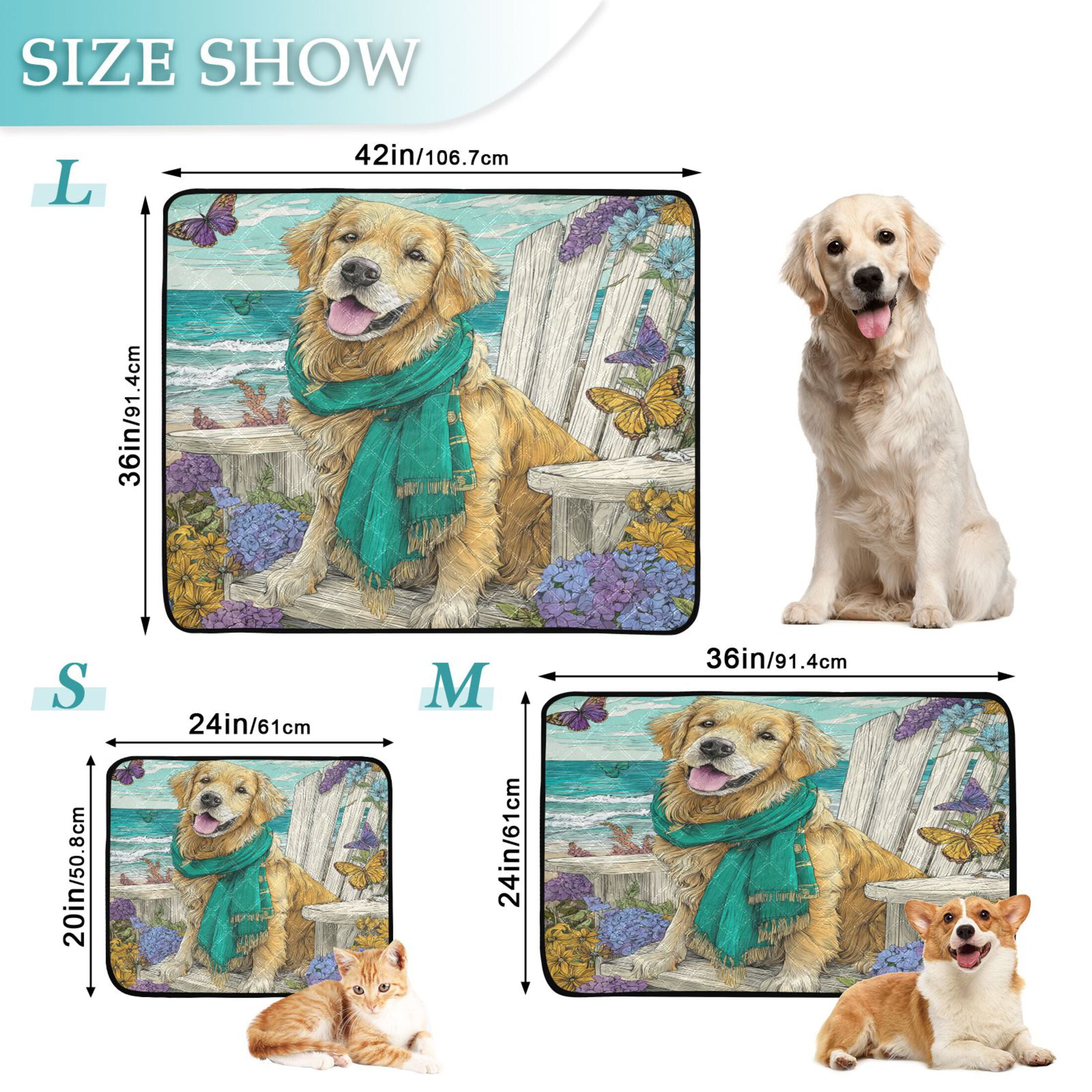 Qxltty Golden Retrievers Cat litter Pads Pet Set of 3 Diaper Mats Center Anti-leakage Layer Absorbent Soft and Comfortable