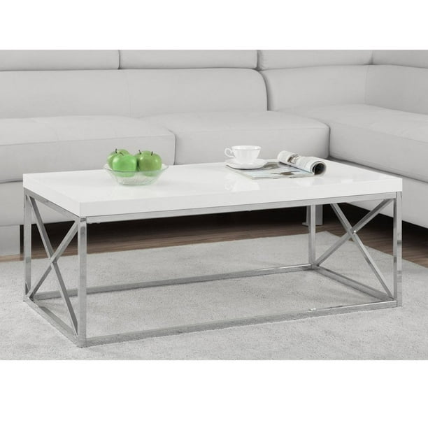 Monarch Coffee Table Glossy White with Chrome Metal