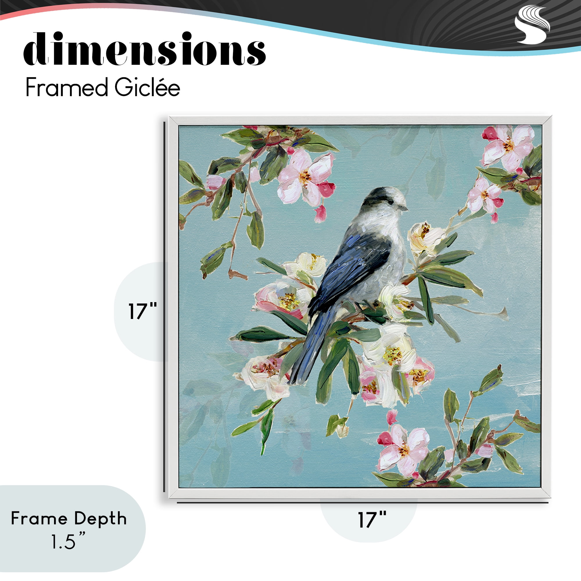 Stupell Industries Pastel Songbird Among Blossoms White Framed Giclee Art, design by Sally Swatland