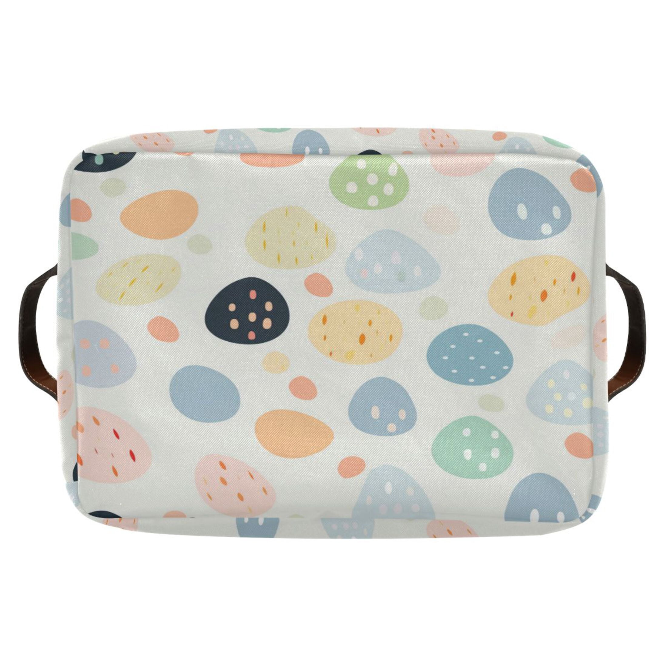 Easter Eggs with Dots Storage Bins with Handle Fabric Organizer Basket Foldable Box 2 Pack 14.2x10.2x8.3