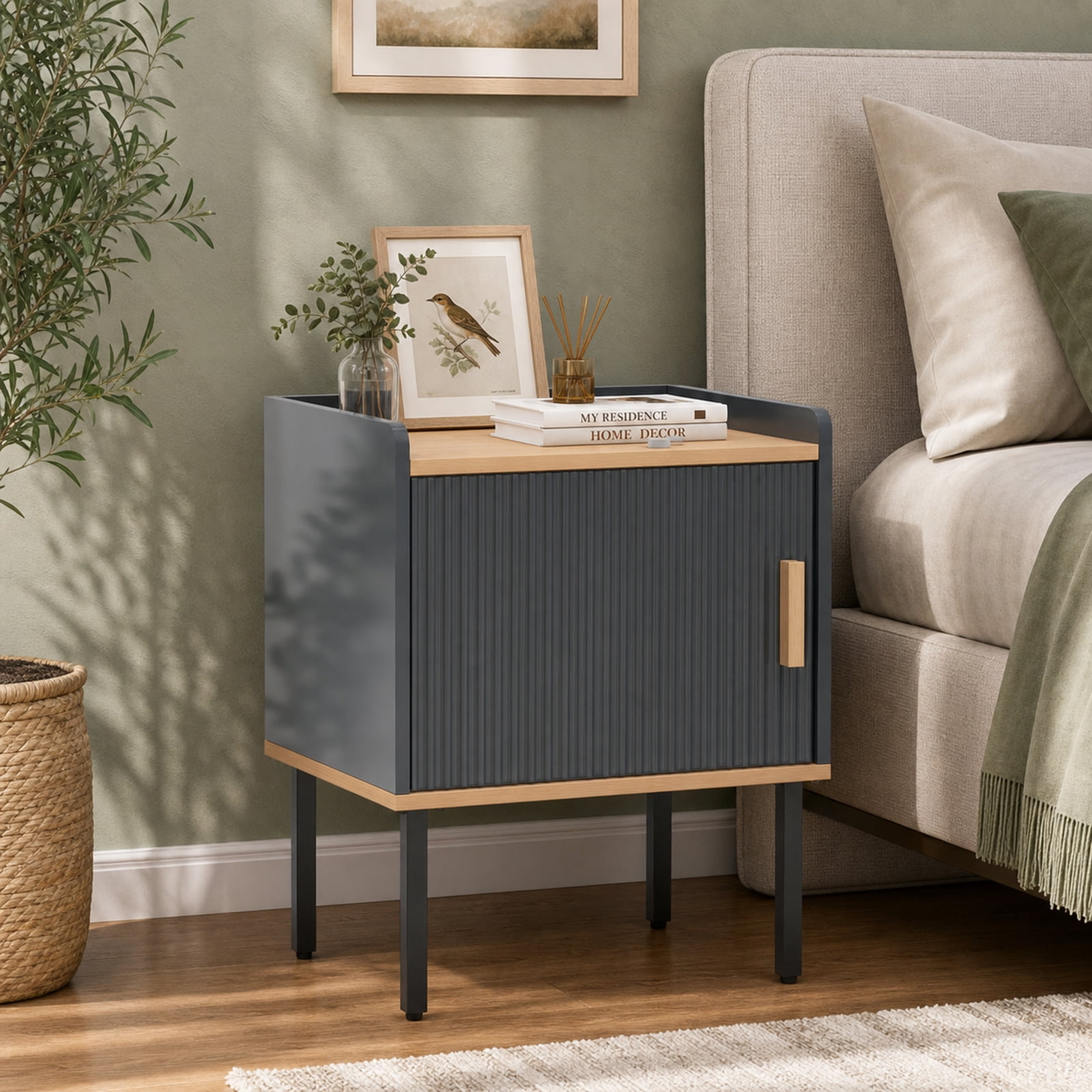 Furnibear Nightstand Bedside End Table with Door Cabinet for Living Room Bedroom for Bedroom Living Room Bedside Sofa Side Small Space, Gray