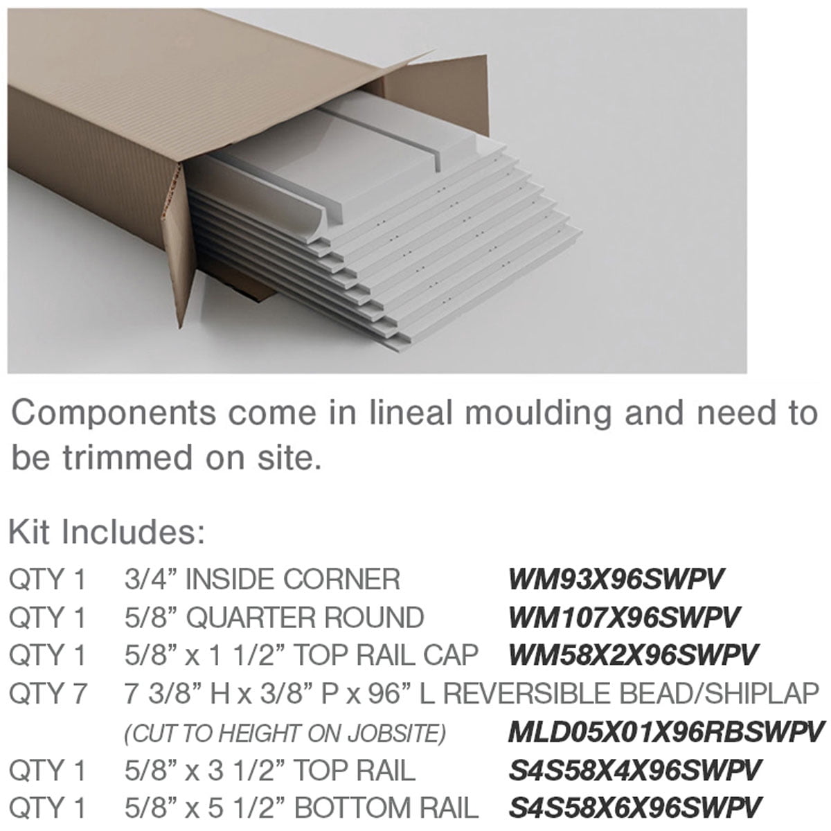 56" Height Deluxe Beadboard 8' Length PVC Wainscoting Kit, (for heights up to 57-5/8")