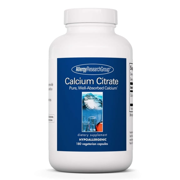 Allergy Research Group Calcium Citrate - Pure Calcium, Bone Strength, Well-Absorbed, Without Vitamin D, Calcium Only, 150mg Supplement, Vegetarian Capsules - 180 Count