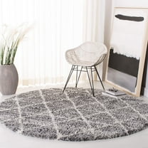 SAFAVIEH Melrose Bristol Geometric Diamonds Shag Area Rug, Grey/Ivory, 6'7" x 6'7" Round