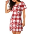 thumbnail image 2 of Xecao Chemise de Nuit à Carreaux Rouges pour Femmes, Manches Courtes, Imprimé Décontracté, 2 of 6