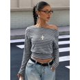 thumbnail image 4 of Women's Off Shoulder Top Cinched Waist Long Sleeve Crop T Shirts Tops Y2k Going Out Gray L, 4 of 9