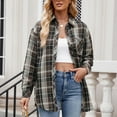 thumbnail image 2 of felwors Women's Plaid Flannel Button-Down Shirt - Oversized Long Sleeve Casual Shirt Jacket for Fall & Winter Coffee, L, 2 of 4