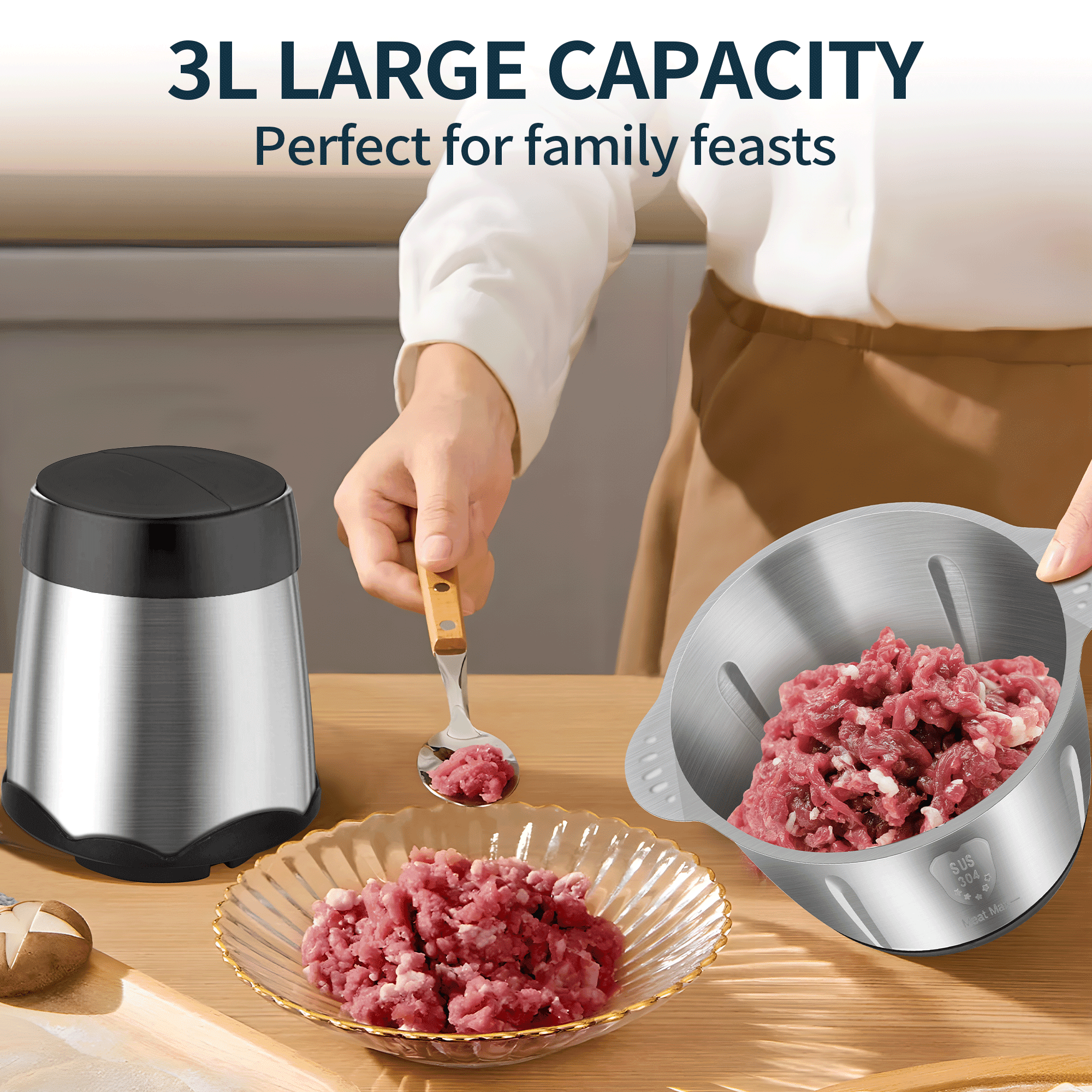 MULISOFT Electric Food Chopper, 3L Food Processor for Vegetable Meat Fruit, Meat Grinder, 2-Speed